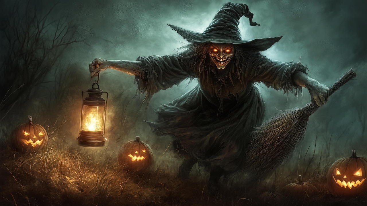 Download Halloween Background Witch Pumpkins Royalty Free Stock