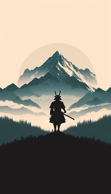Samurai, Silueta, Guerrero, Montañas