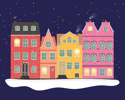 Casas, Inverno, Frio, Queda De Neve