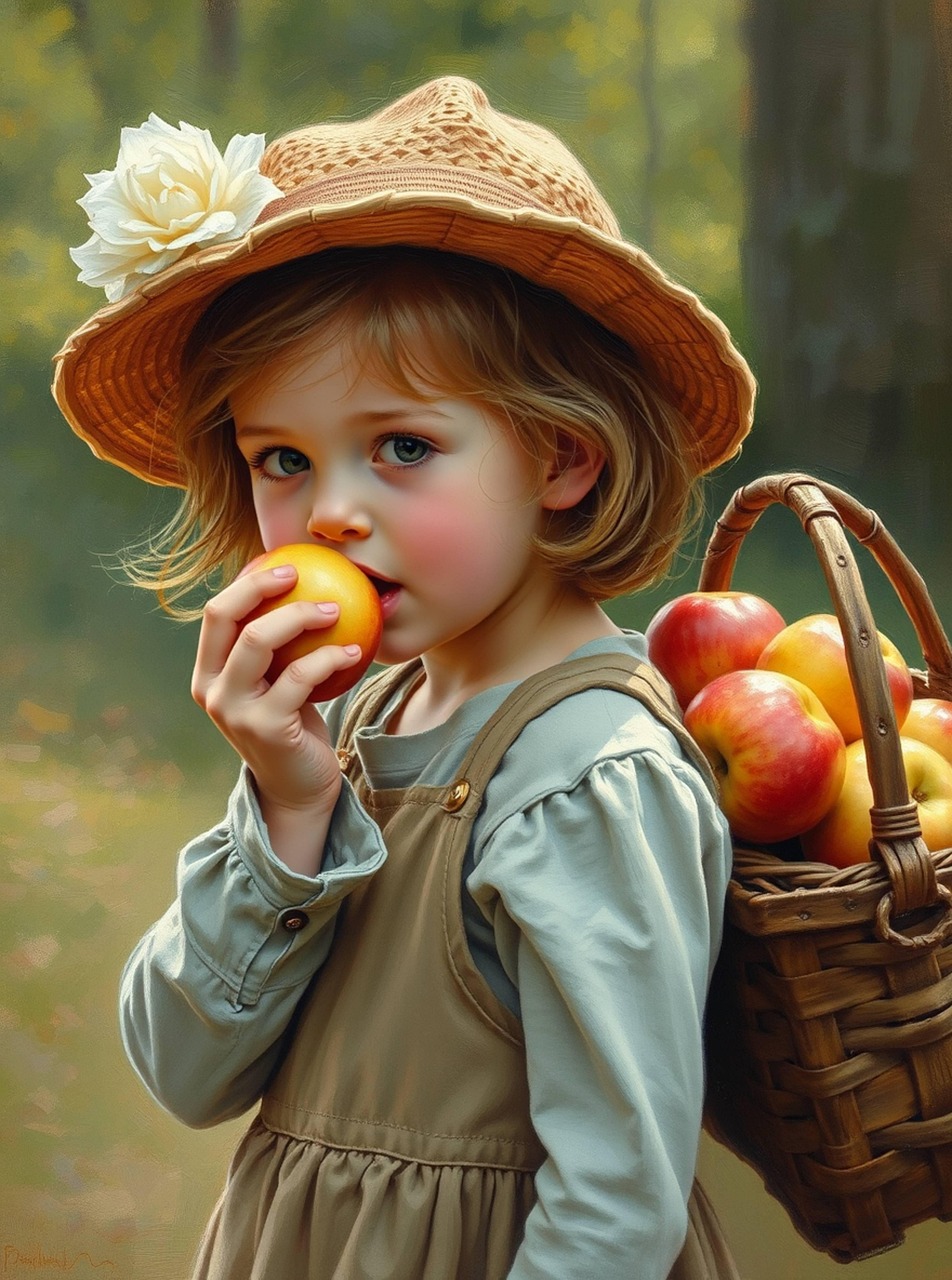 Download Young Girl, Straw Hat, White Flower. RoyaltyFree Stock