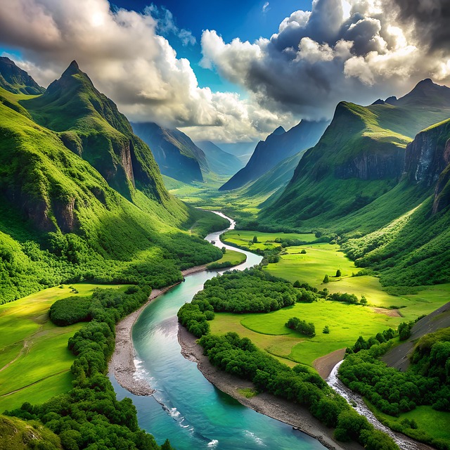 Free ai generated river mountains illustration
