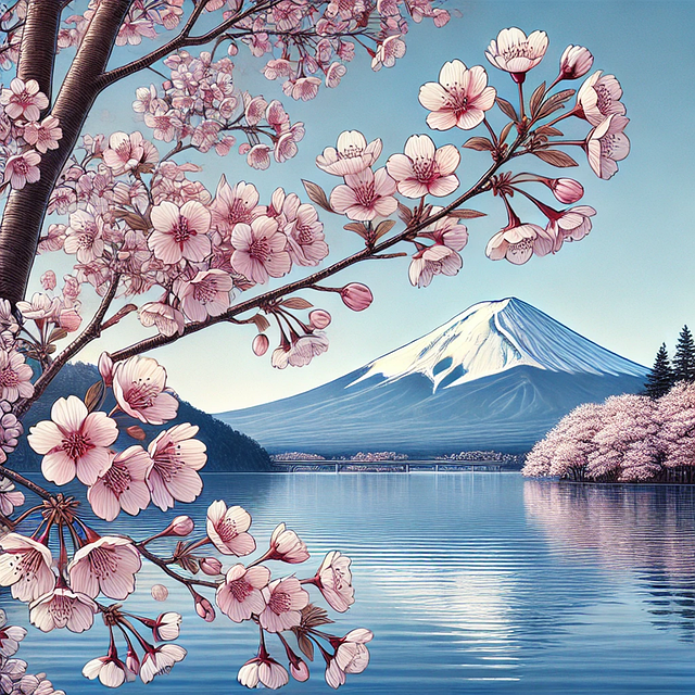 Free ai generated mount fuji cherry blossoms illustration