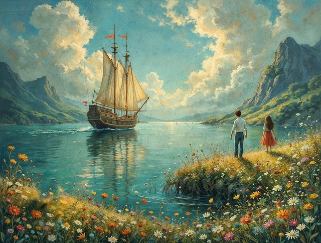 Free ai created sailing ship couple illustration