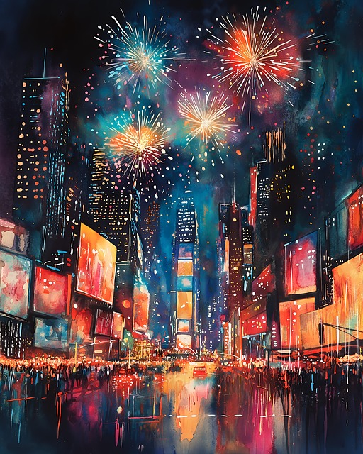 Free ai generated new year's eve celebration city fireworks illustration