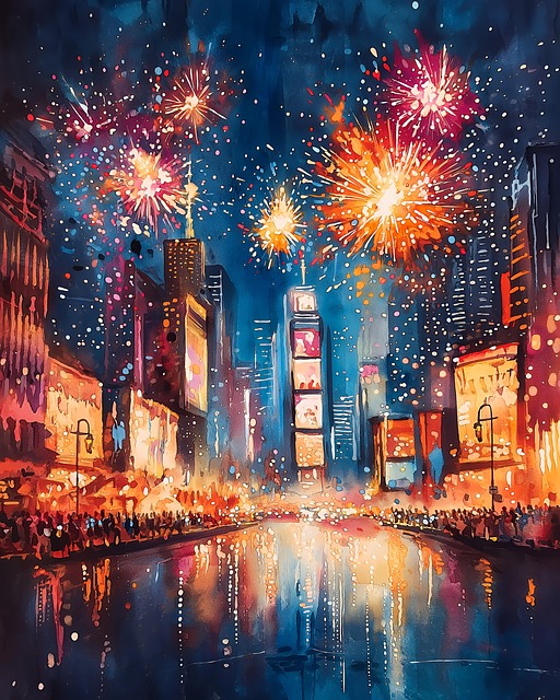 Free ai generated new year's eve celebration city fireworks illustration