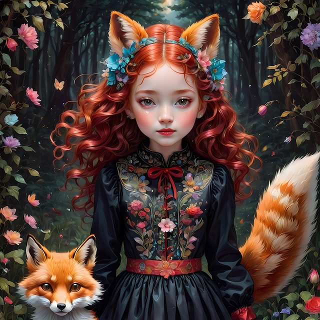 Free ai generated girl fox illustration