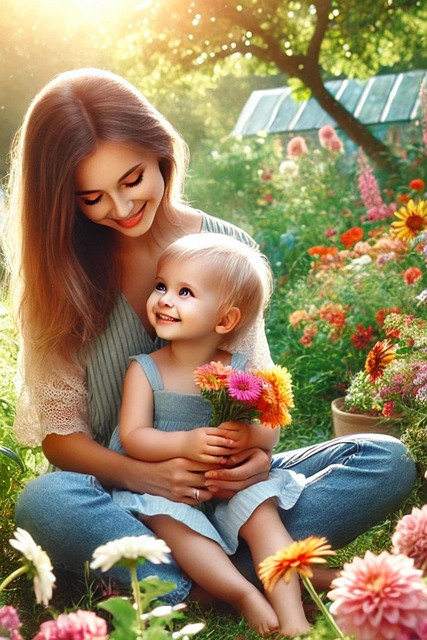 Mor, Barn, Moderskab, Have, Blomster