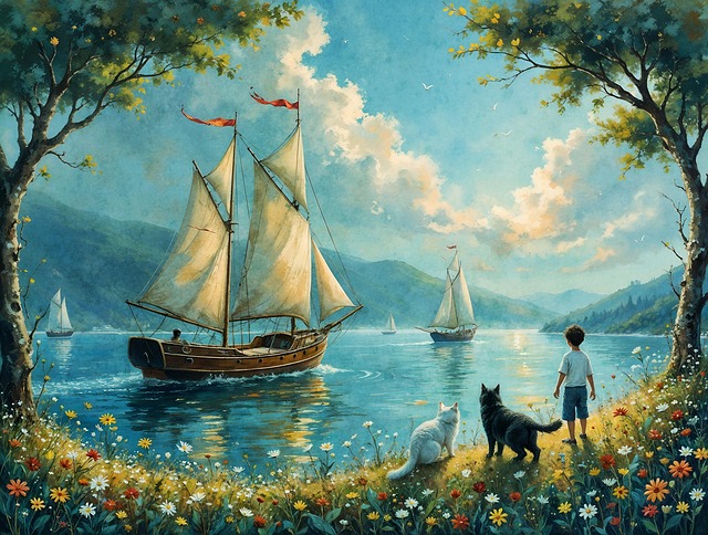 Free ai generated ship lake illustration