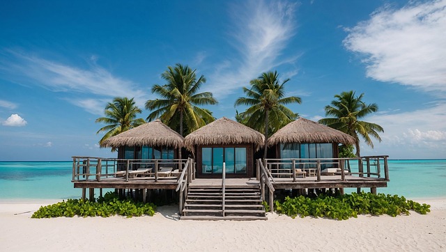 Free ai generated bungalows beach illustration