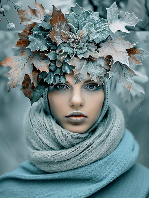 Free ai generated surreal portrait frosted leaves illustration
