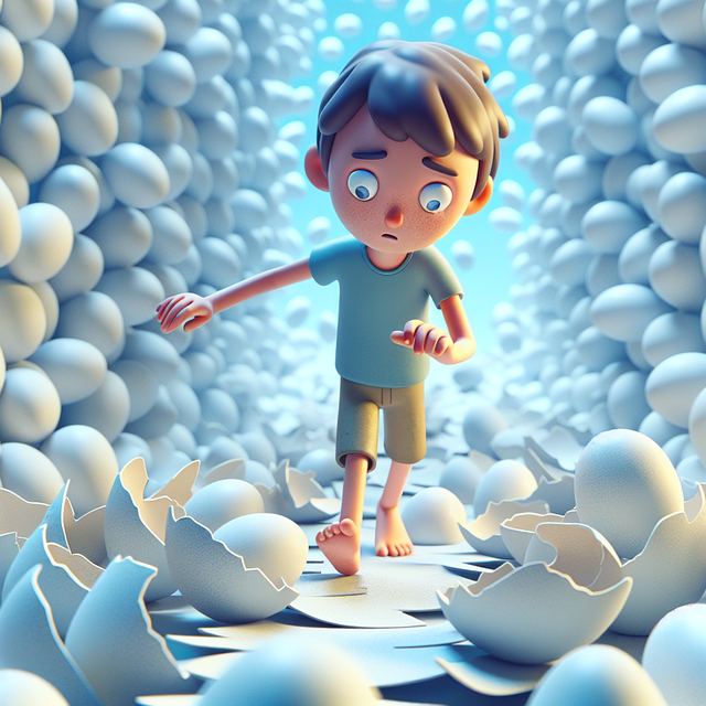 Free boy walking eggshells illustration