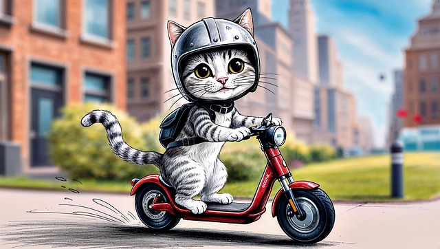 Free ai generated cat electric scooter illustration