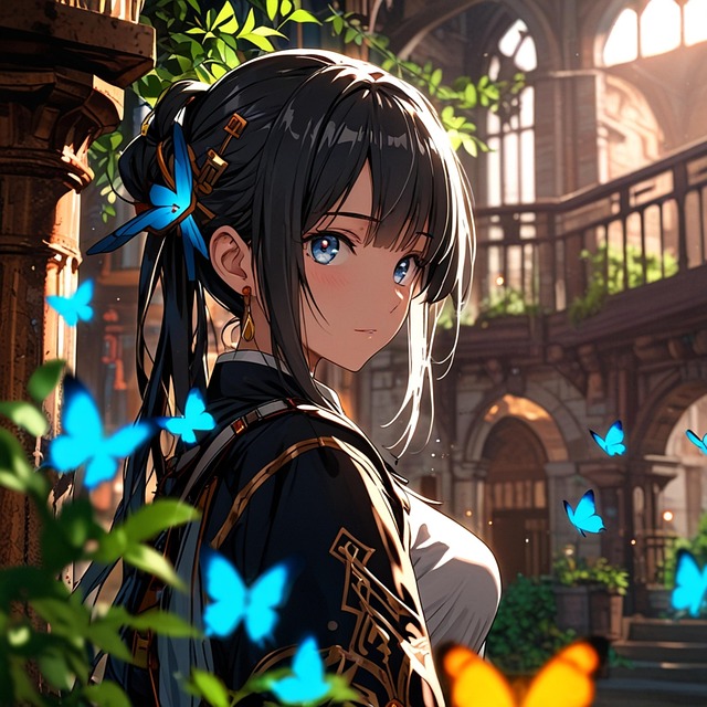 Download Girl, Butterfly, Garden. RoyaltyFree Stock Illustration Image