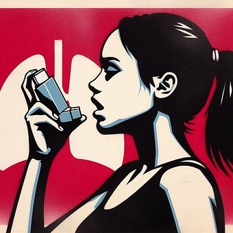Frau, Inhalator, Asthma, Die Gesundheit