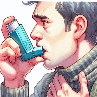 Asthma, Inhalator, Mann, Atmung