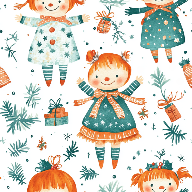 Free christmas ragdoll seamless pattern illustration
