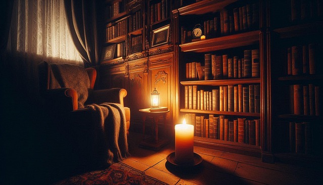 Free living room candlelight books illustration