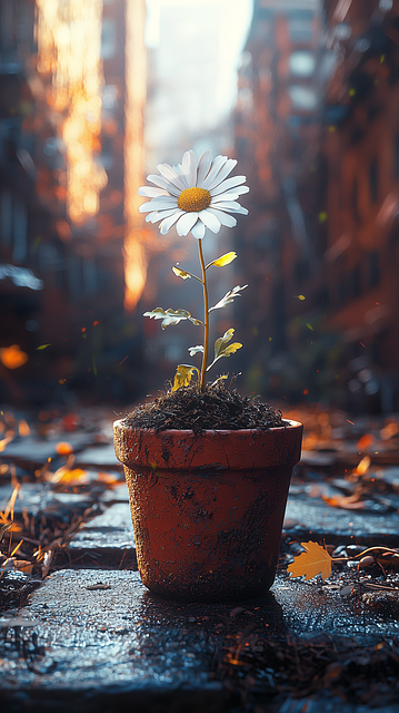 Free daisy in pot clay flower pot urban nature illustration