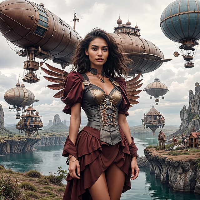 Download free HD stock image of Steampunk Fantasy Free steampunk fantasy airship illustration