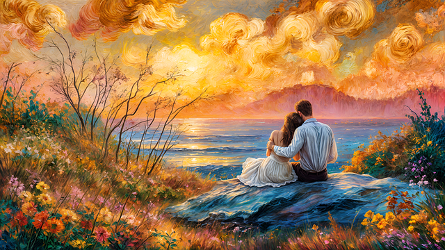 Free beautiful couple romantic couple love in bloom illustration