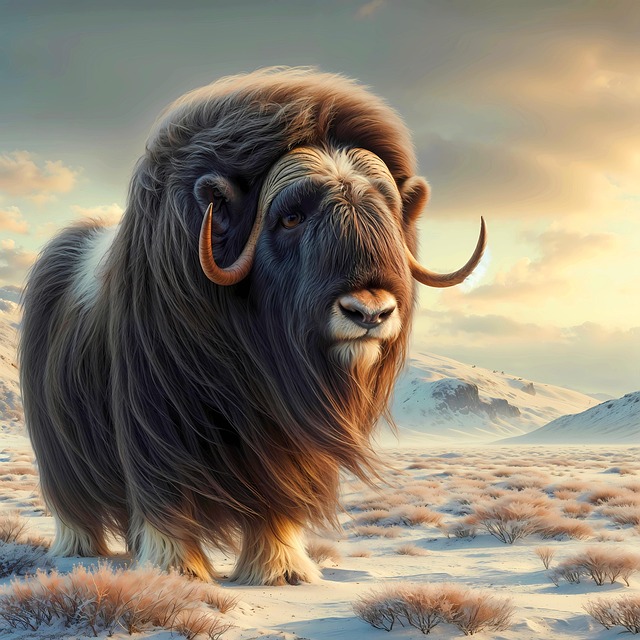 Free musk ox pair of ungulates tundra illustration