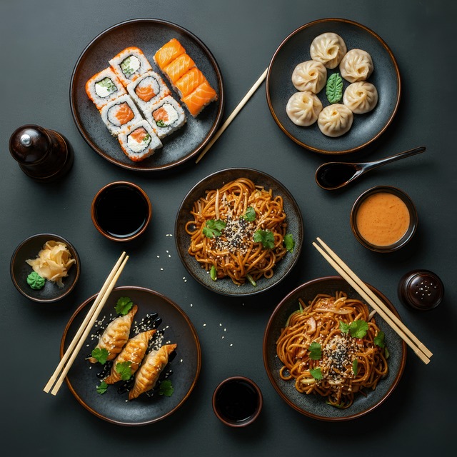 Free japanese sushi rolls noodles illustration