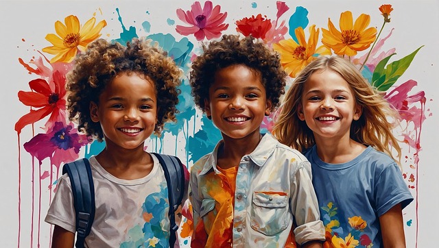 Free integration children multicoloured illustration