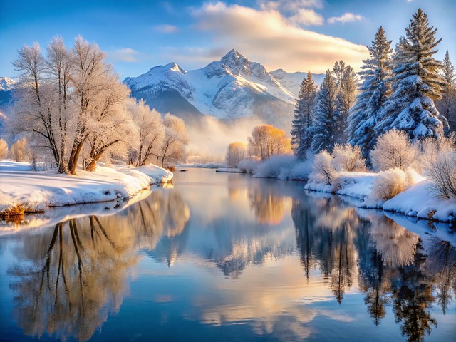 Download free HD stock image of Ai Generated Lake Free ai generated lake winter illustration