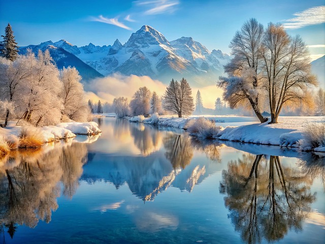 Download free HD stock image of Ai Generated Lake Free ai generated lake winter illustration