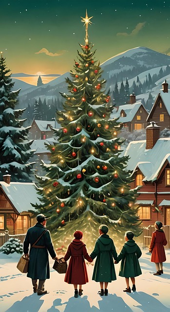 Free ai generated christmas tree village illustration