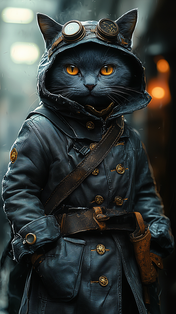 Free steampunk cat british shorthair yellow eyes illustration