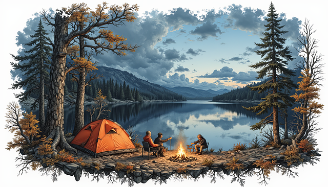 Download free HD stock image of Ai Generated Camping Free ai generated camping lake illustration