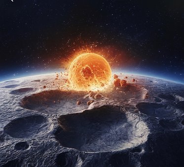 Ai Generiert, Meteorit, Mond, Sonne