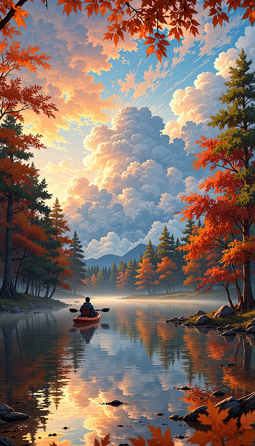 Kanu, Herbst, Reflexion, Herbstfarben