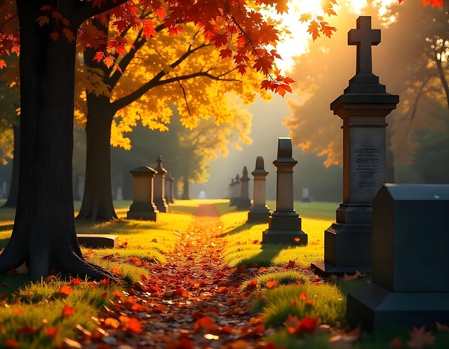Free cemetery graves autumn illustration