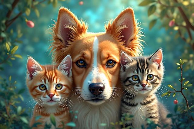 Free ai generated mother dog kittens illustration