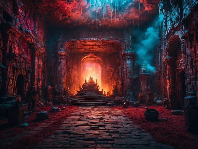 Ai产生的, 古老的, 寺庙, 历史, 结构, 中世纪, 支柱, 建造, 门