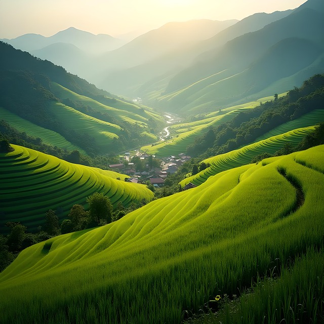 Free ai generated rice paddy rice fields illustration
