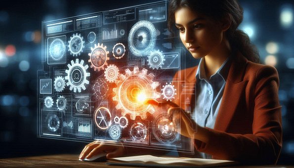 Mujer, Engranajes, Software, Tecnología