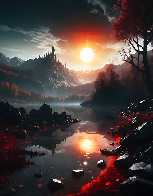 Free ai generated lake sunset illustration