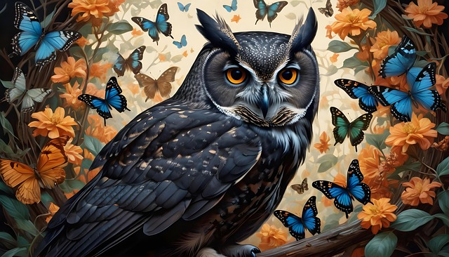 Ai Generado, Búho, Mariposas, Pájaro