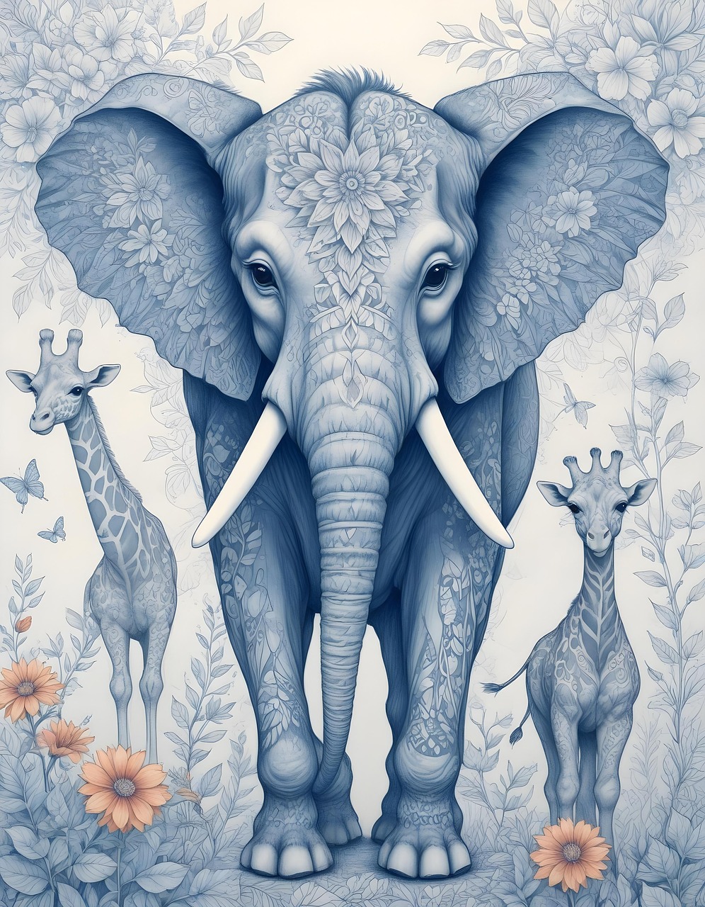 Download free HD stock image of Elephant Two Free elephant two sunflower illustration