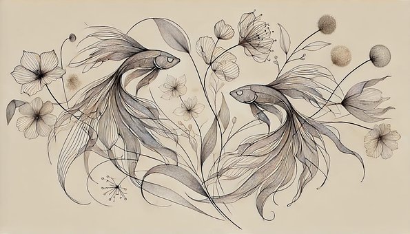 Free Flowers Fish illustration and picture