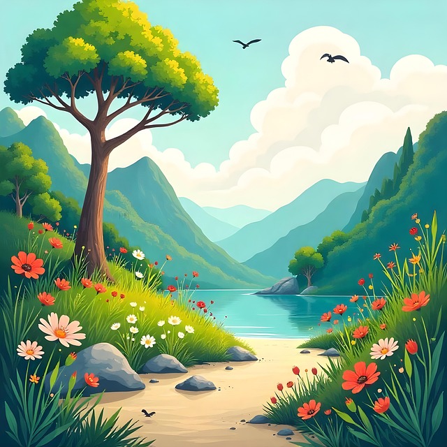 Free trees forest mountain illustration