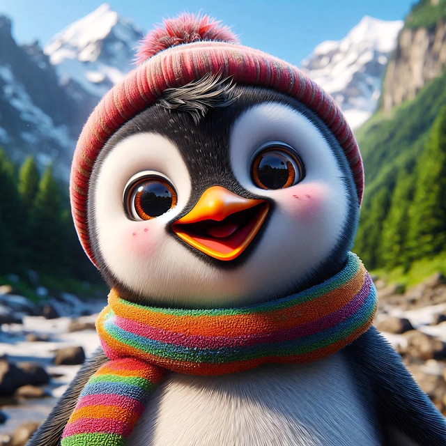 Free penguin winter scarf illustration