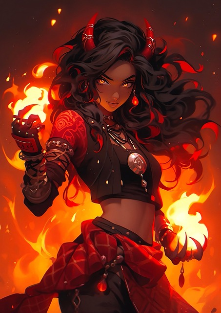 Free ai generated woman flames illustration