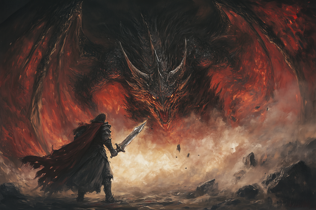 Download free HD stock image of Dragon Warrior Free dragon warrior battle illustration