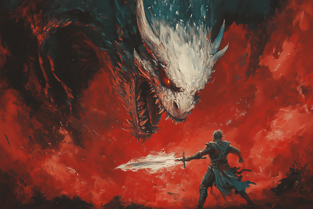 Download free HD stock image of Dragon Warrior Free dragon warrior battle illustration