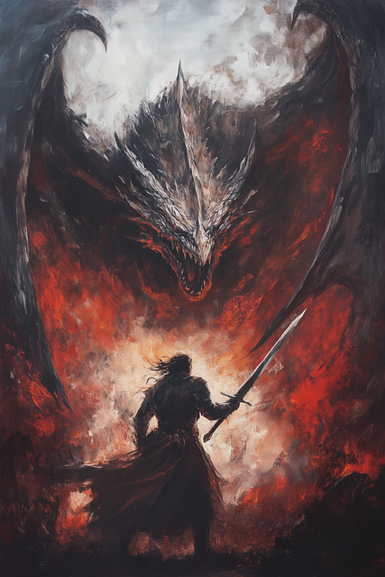 Download free HD stock image of Dragon Warrior Free dragon warrior battle illustration