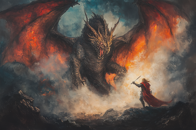 Free dragon warrior battle illustration